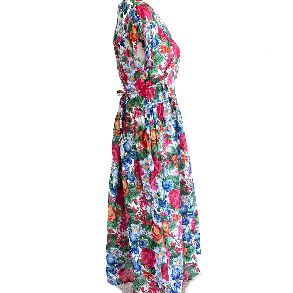 Vintage 1980s Floral Front Button Maxi Dress L Cotton100% Lined Pink Beautiful - Picture 11 of 11